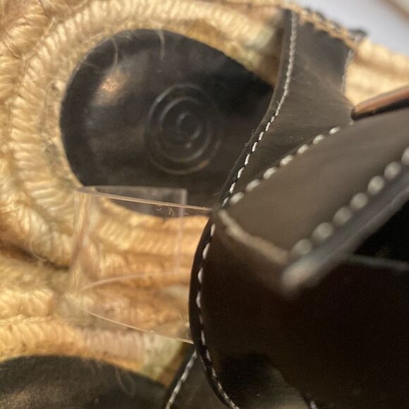 Urban Outfitters Black Leather Espadrille Sandals Ankle Strap Jute Sole Summer - Picture 12 of 14